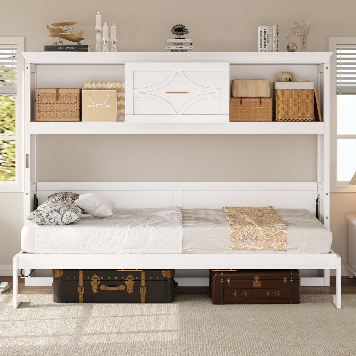 Twin Size Murphy Bed with Charging Station and Drawer