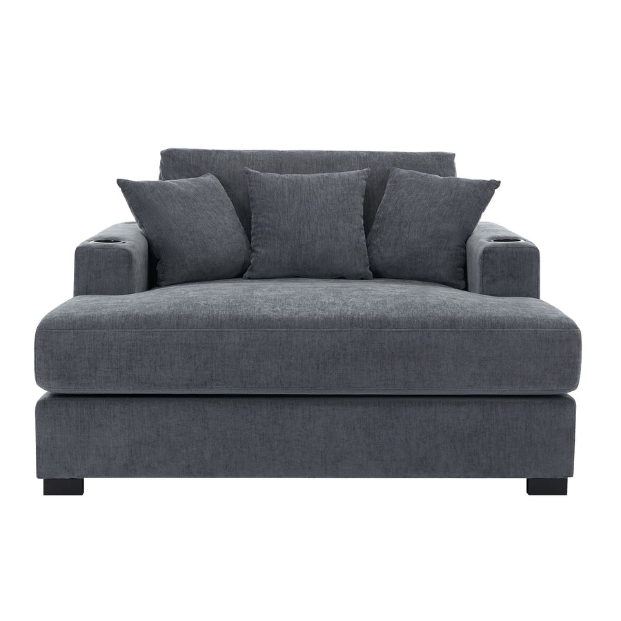Oversized Chaise Lounger Sofa with Charge Station & Cup Holders - Beige or Dark Gray