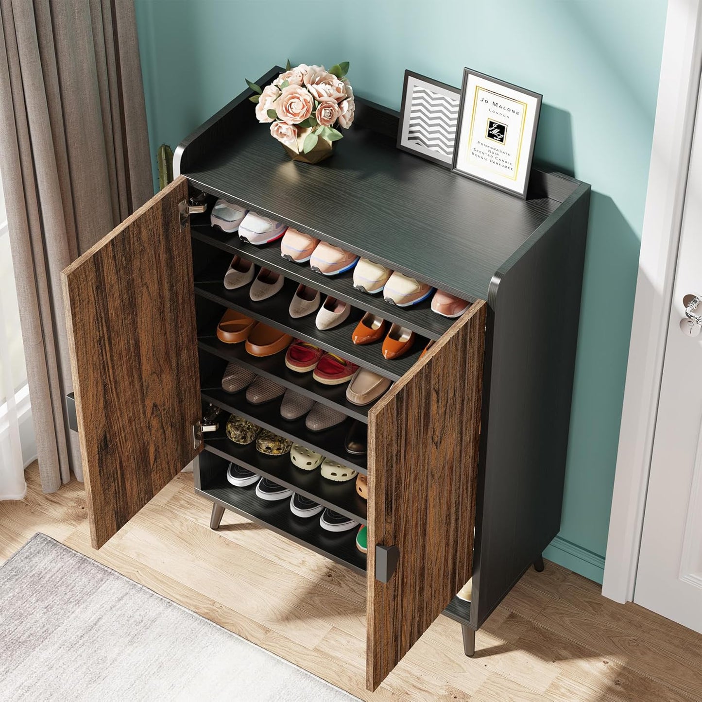 29.6 Inches Rustic Brown Shoe Cabinet