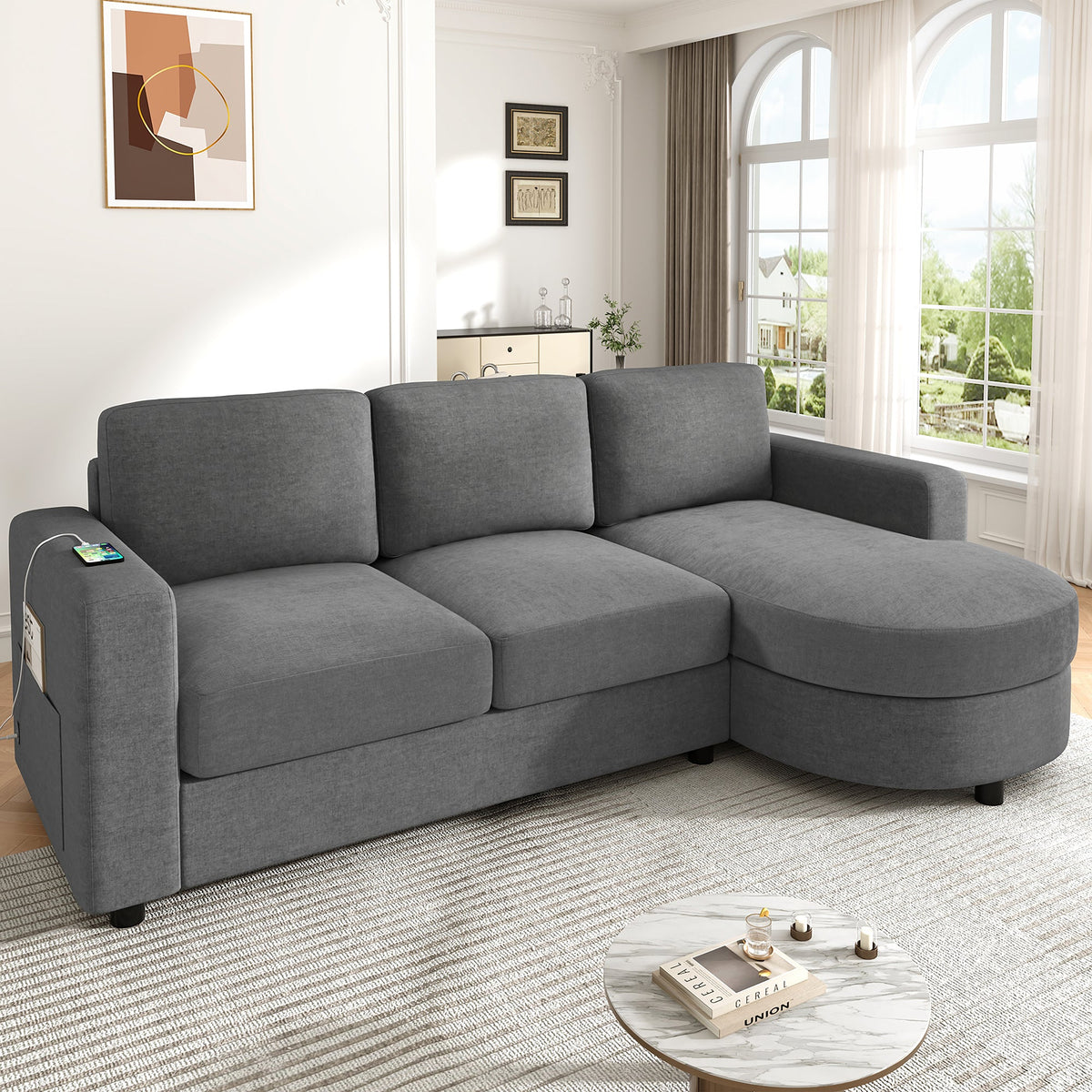 Modern Sectional Sofa with Curved Chaise Lounge