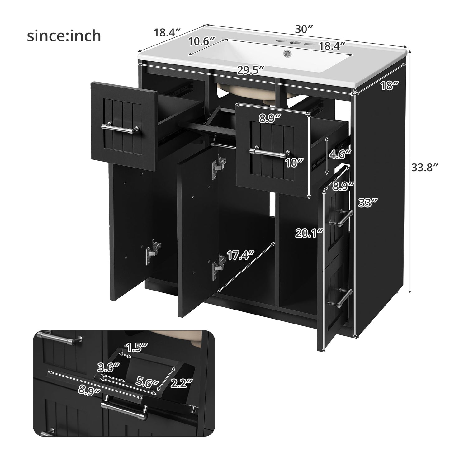 30-Inch Bathroom Vanity with Undermount Sink and Drawers
