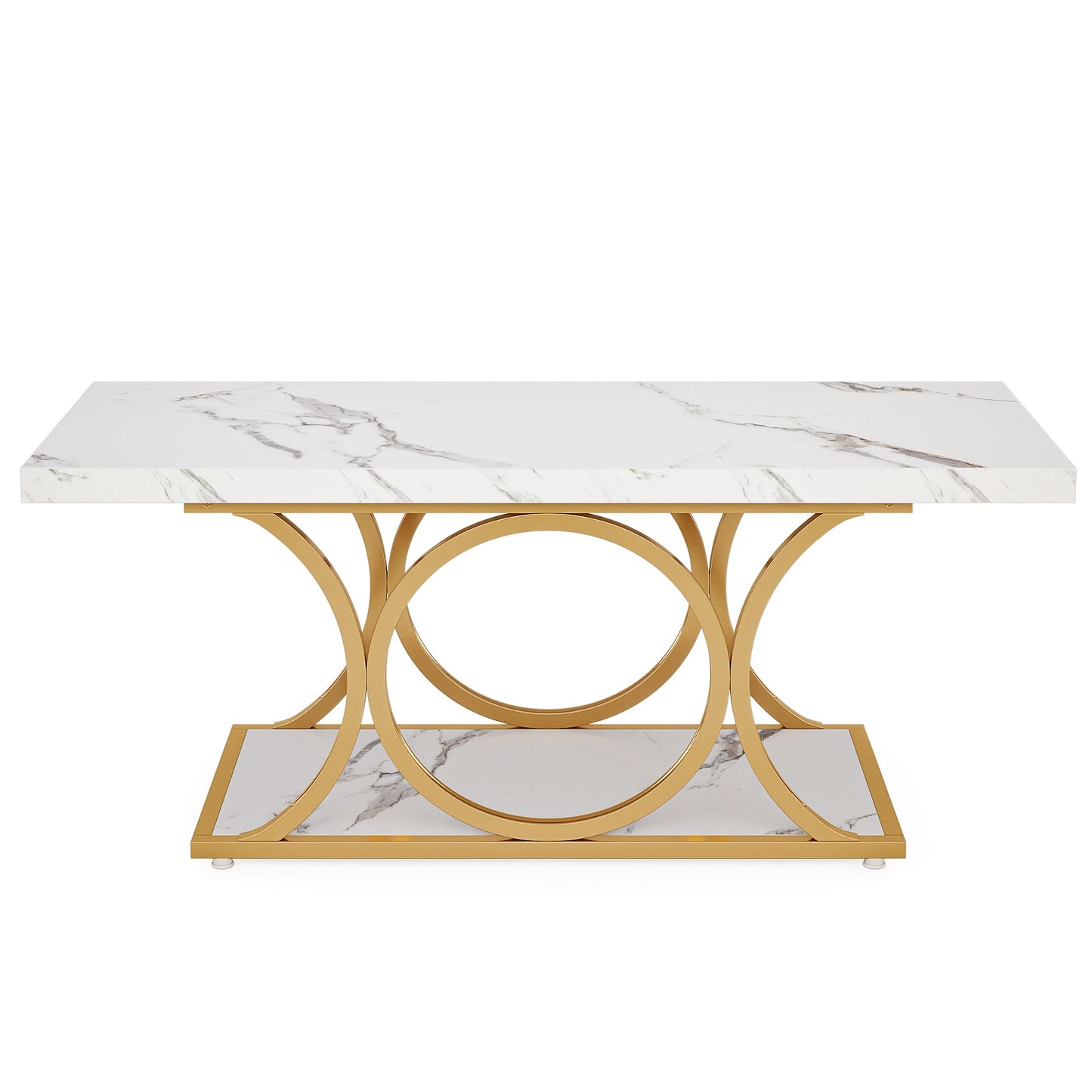 47.24-Inch Modern Rectangle Coffee Table in White & Gold