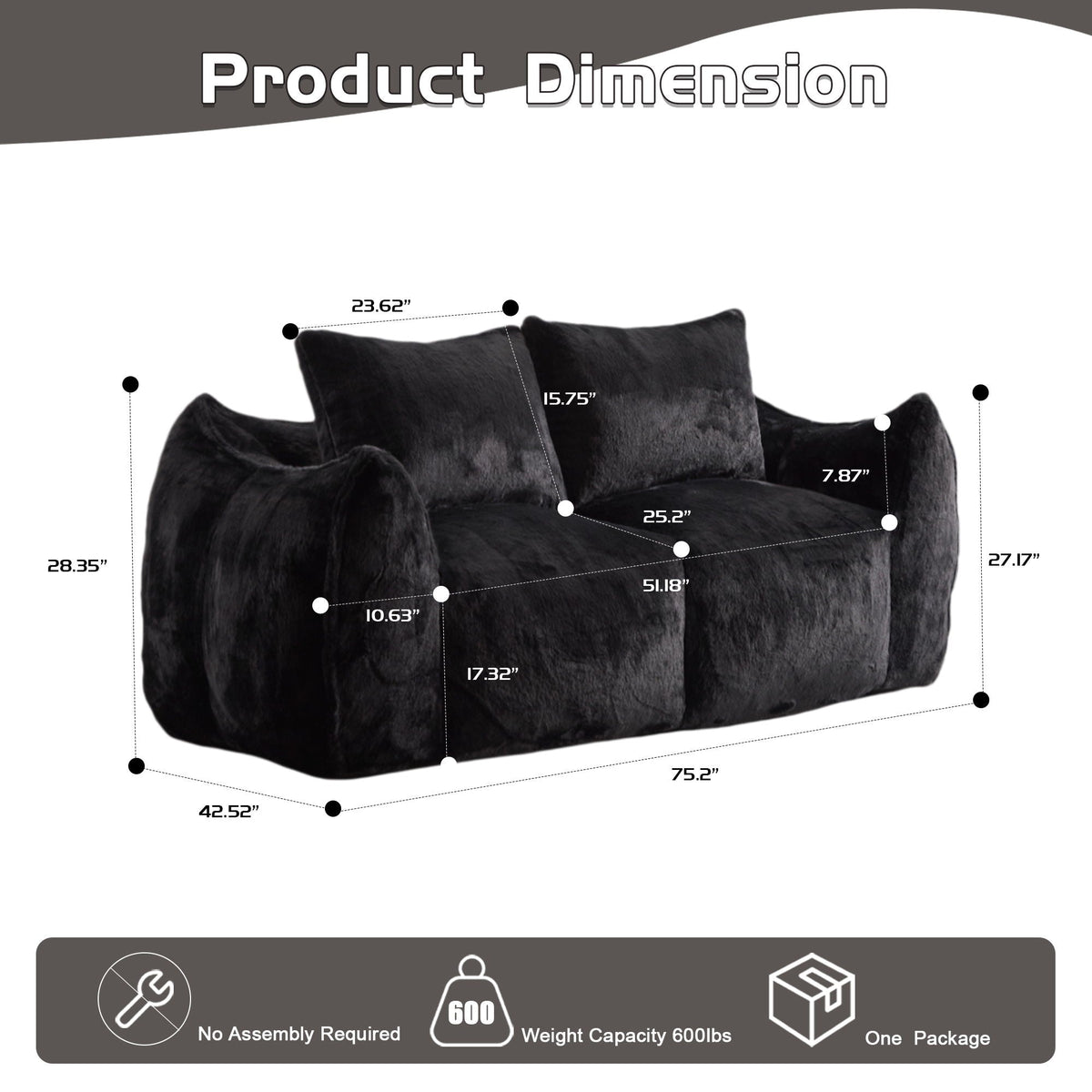 Giant Bean Bag Couch, Ultra Soft Fluffy Loveseat For Living Room - view 18