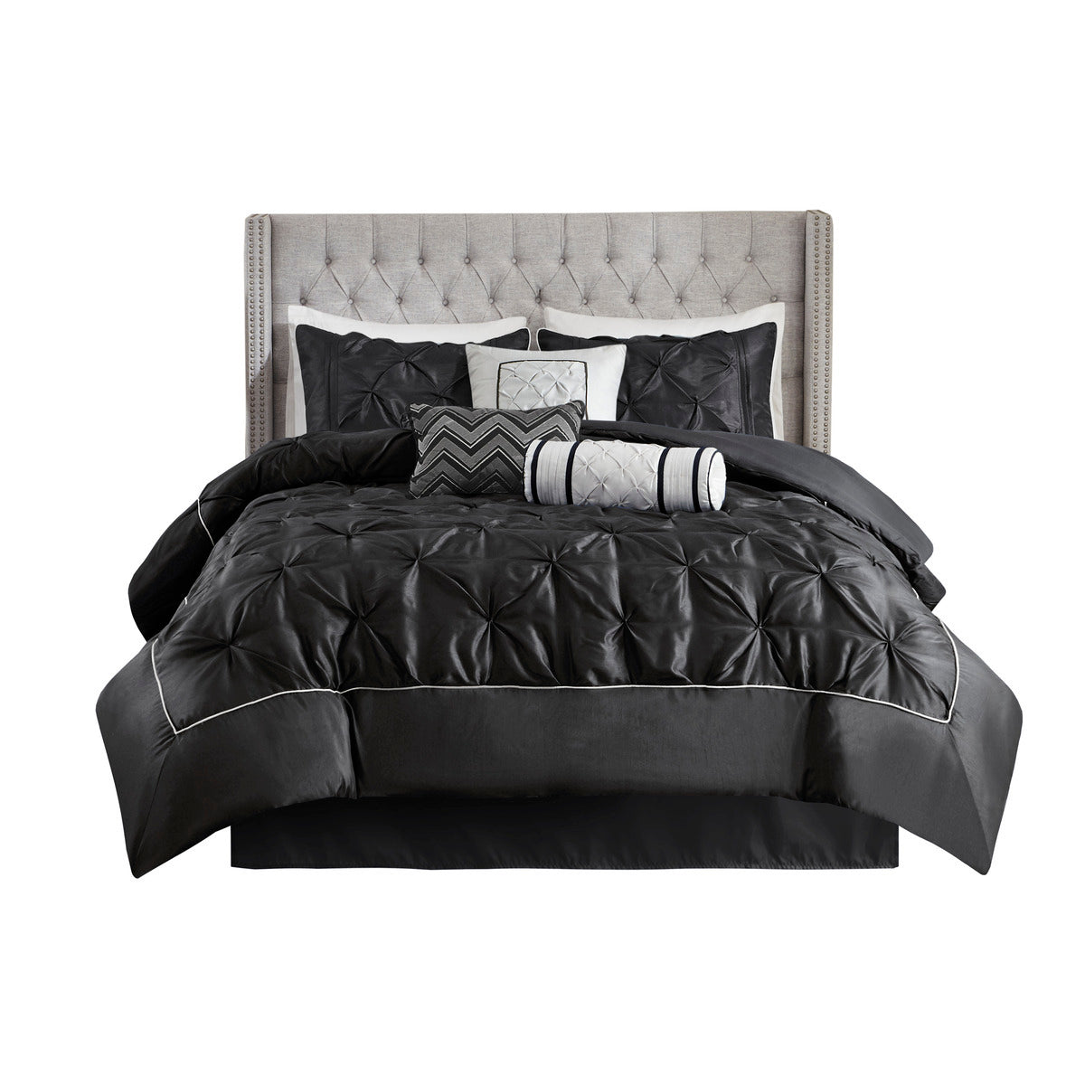 7 Piece Tufted Comforter Set Black California King