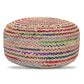 Margo 30 Inch Wide Round Pouf in Multi-Color Handwoven Jute and Cotton
