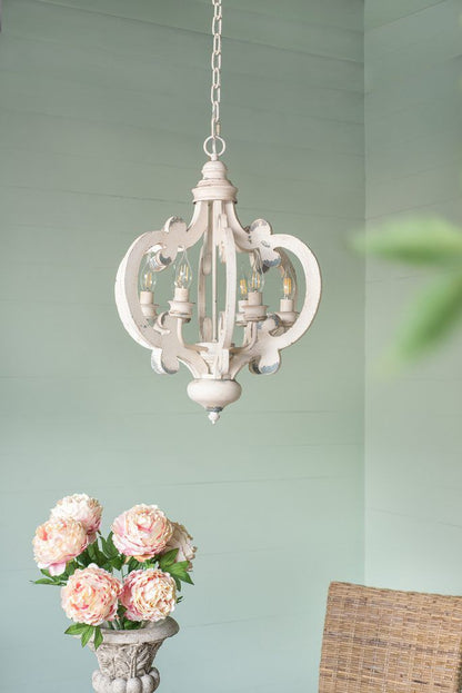 Farmhouse Chandelier, 6 Light Wood Chandelier Pendant Light Fixture With Adjustable Chain For Dining Room