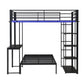 Metal Loft Bed Frame with LED Light Strip, Side Storage Shelves & Built-in Desk