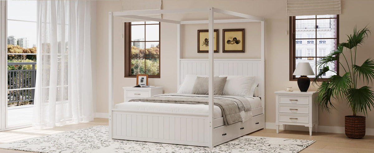 Modern Queen Size Canopy Platform Bed with Trundle