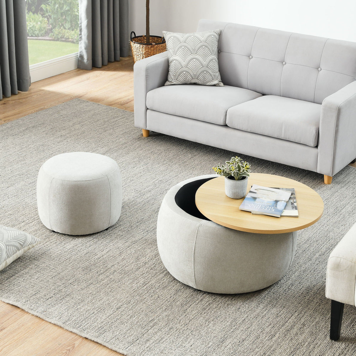 Round Storage Ottoman, 2 In 1 Function, End Table And Ottoman - view 13