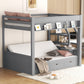 Wood Full Size Convertible Bunk Bed with Storage Staircase and Drawers
