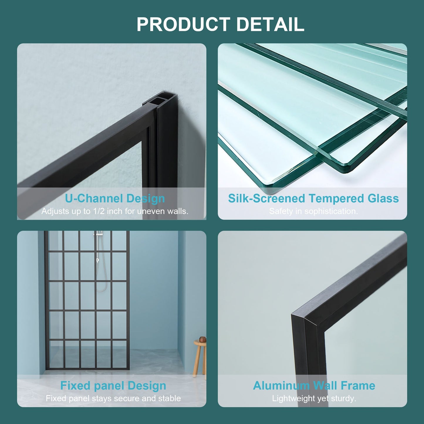 38" W x 72" H Frameless Fixed Shower Door