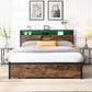 Full Size Metal Platform Bed Frame with Wooden Headboard and USB Charging