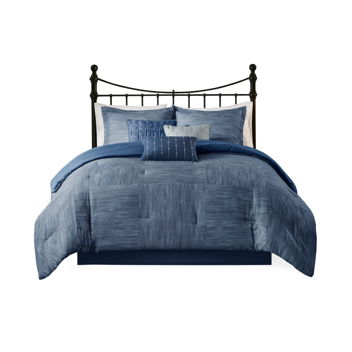 7 Piece Printed Seersucker Comforter Set Navy King