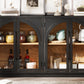 4-Door Large Storage Sideboard Buffet Cabinet with Glass Doors Arched Cabinet (Black)