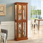 Lighted Curio Cabinet with Adjustable Shelves and Mirrored Back Panel