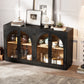 4-Door Large Storage Sideboard Buffet Cabinet with Glass Doors Arched Cabinet (Black)
