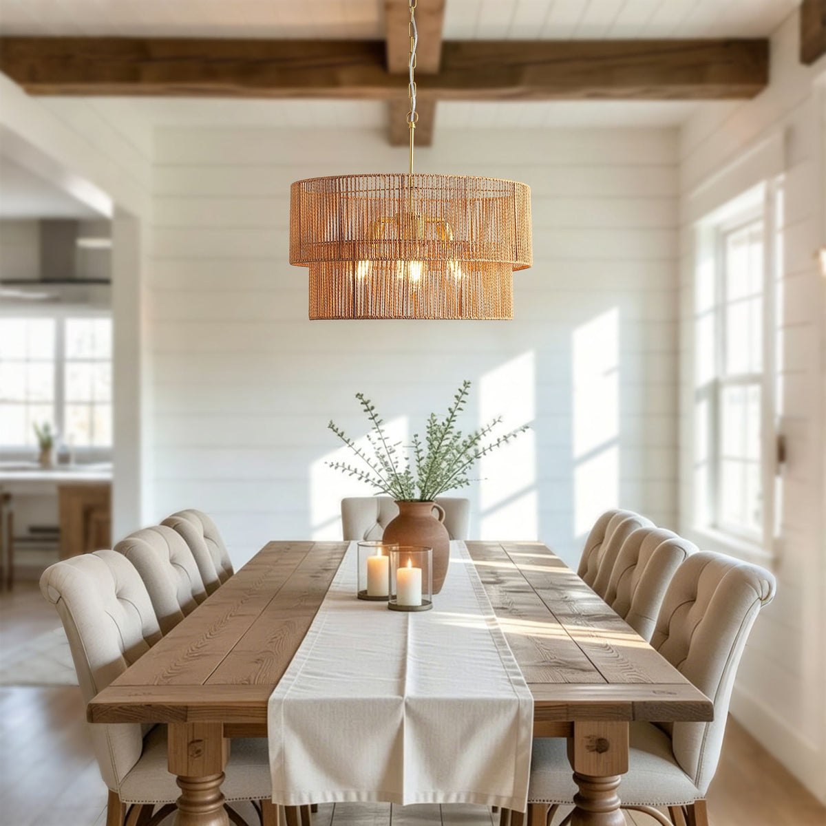 Chandelier, 2 Tier Boho Wabi Sabi Pendant Light, Hanging Ceiling Lamp - Gold - view 4