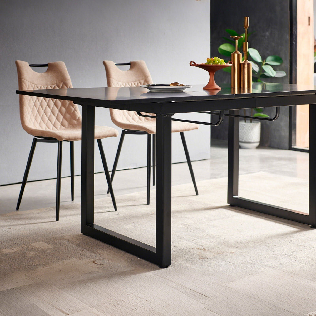 Square Extendable Dining Table With Metal Leg, Modern Space Saving Kitchen Table For Living Room - view 5