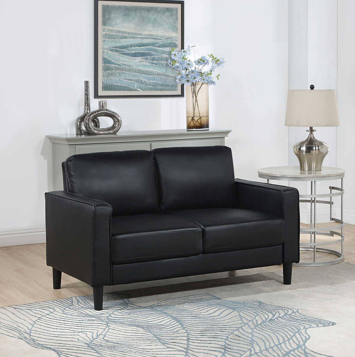 Ruth Upholstered Track Arm Loveseat Black - view 3