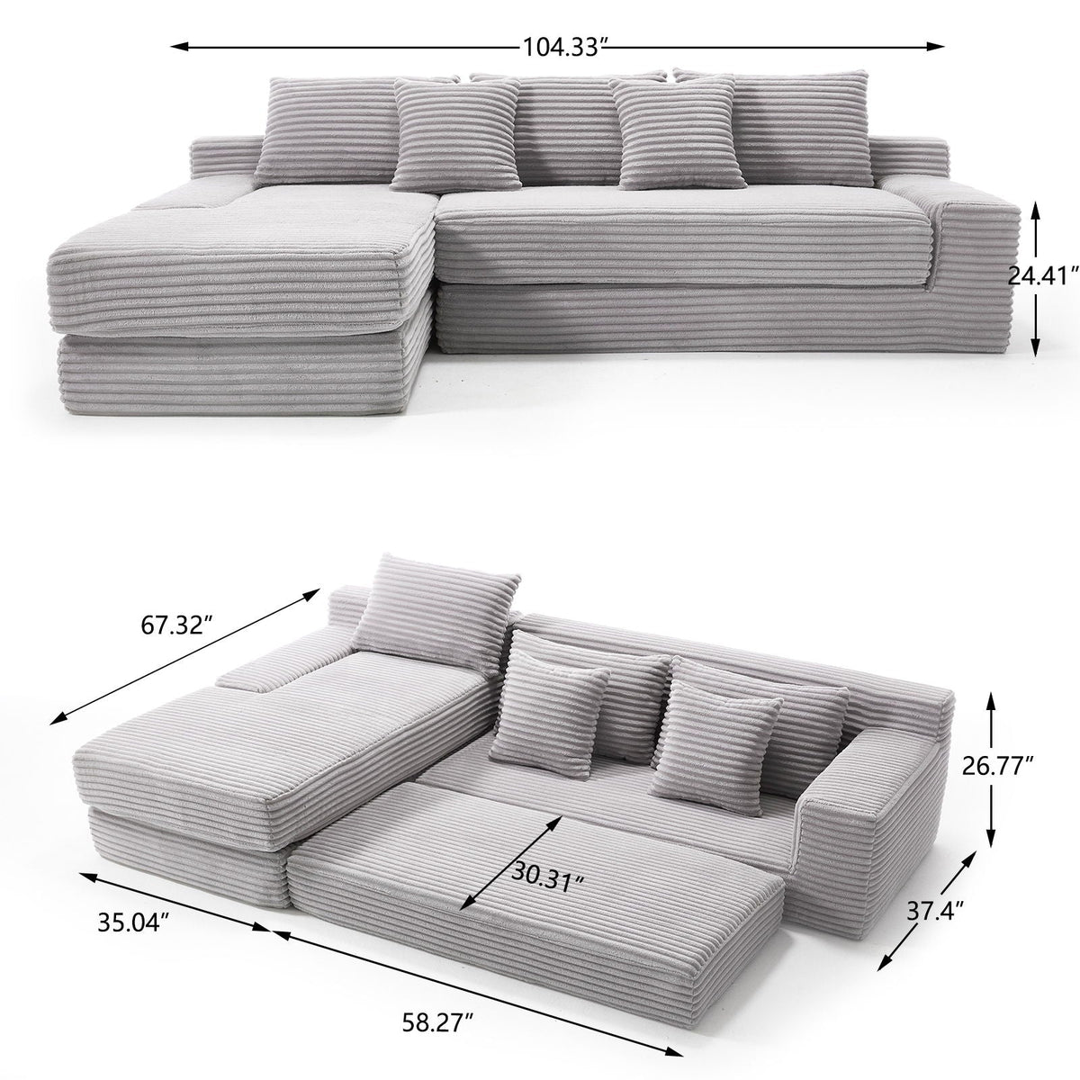 Modern L - Shaped Sectional Couch With Memory Foam - view 6