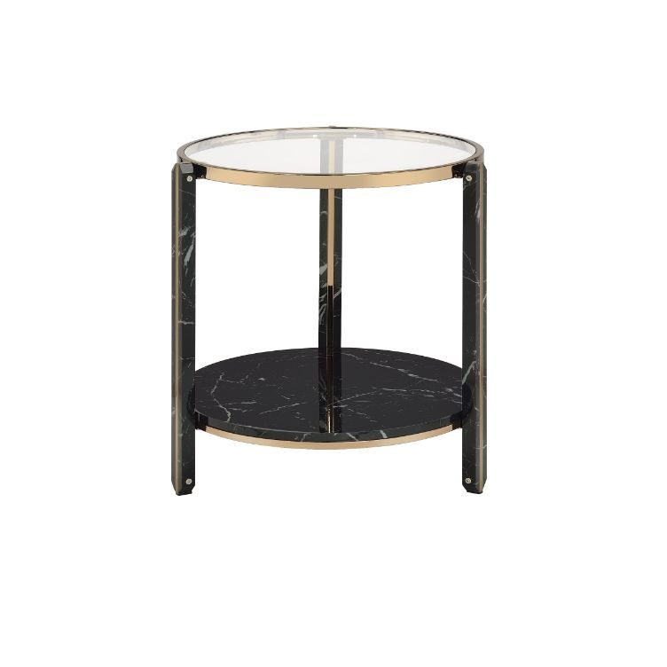 Thistle - End Table - Clear Glass, Faux Black Marble Top & Champagne