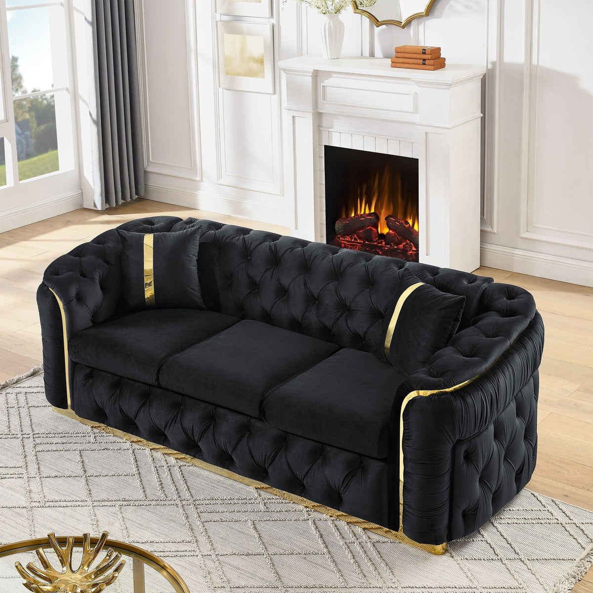 Button Tufted Couch With 2 Pillows, 3 Seater Luxury Chesterfield Sofa - view 9