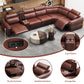 6-Piece Modular Leather Sofa with 2 Cup Holders