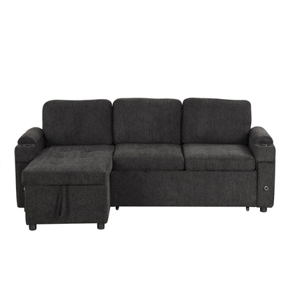 Convertible L Shaped Sofa Couch With Storage, Cup Holders, USB Ports - view 3