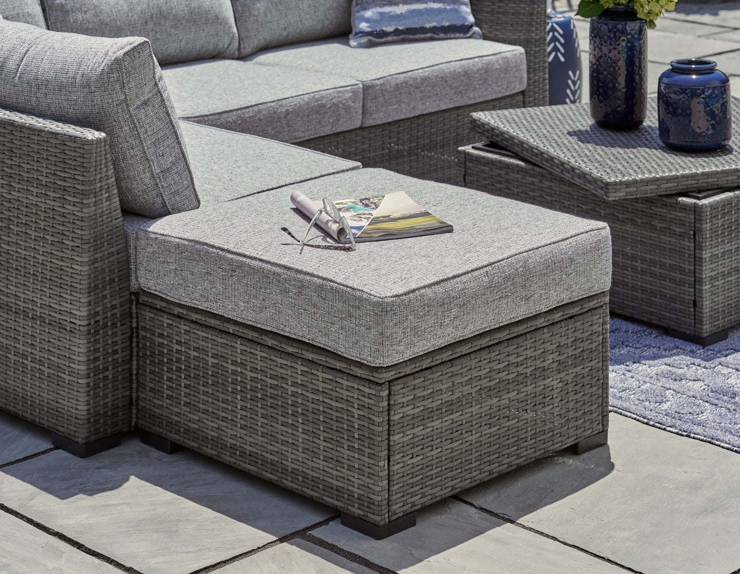 Petal Road - Loveseat Sectional, Ottoman, Table Set (Set of 4) - Gray