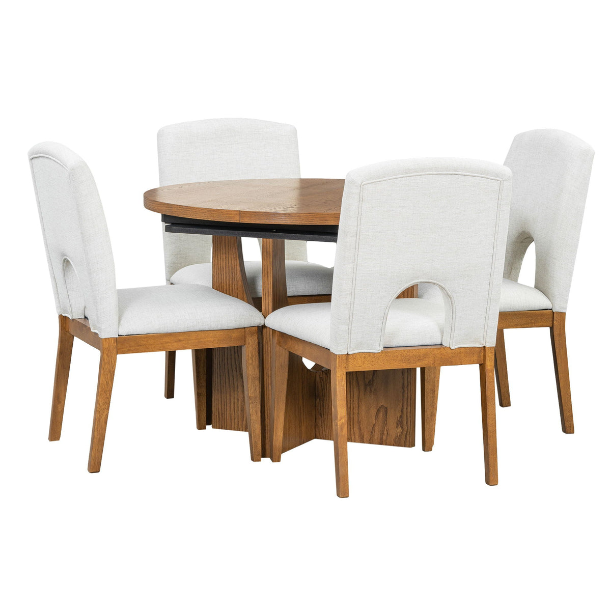 Topmax - 5 Piece Modern Extendable Round Dining Table Set With Removable Leaf For Small Places - view 6