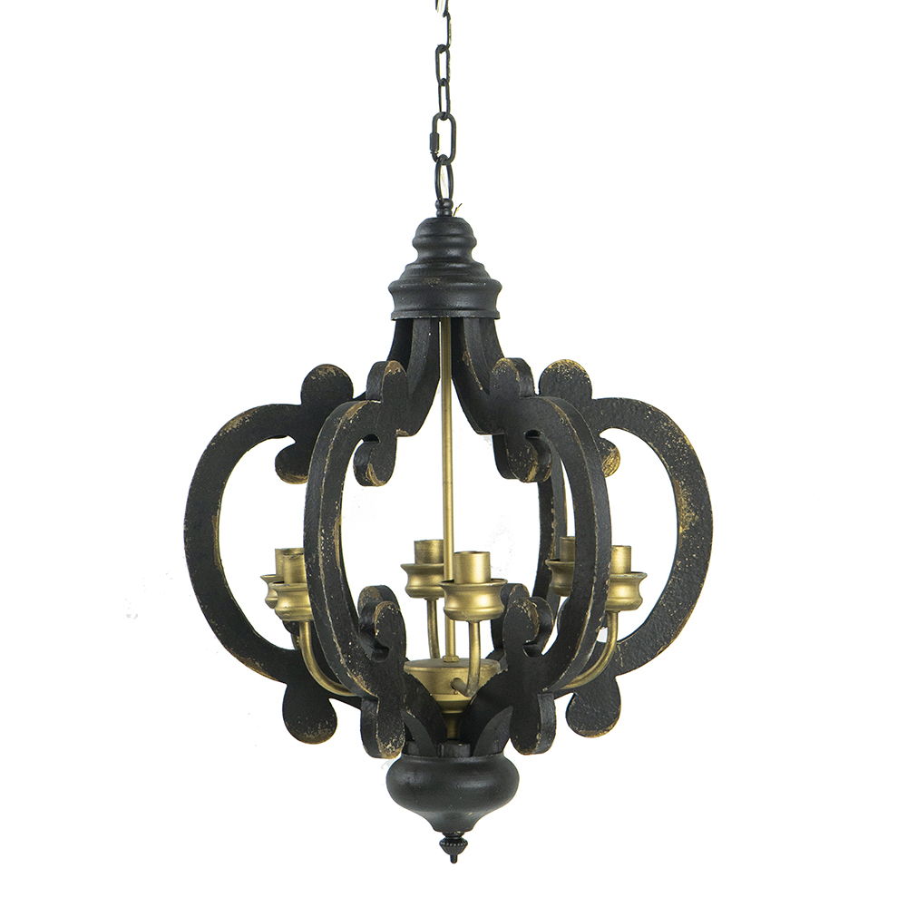Farmhouse Chandelier, 6 Light Wood Chandelier Pendant Light Fixture With Adjustable Chain For Dining Room - view 10