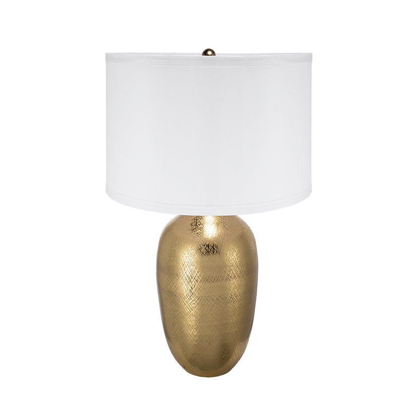 D15x25.7' Round Aluminum Sheet Gold Table Lamp with White Fabric Shade