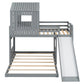 Wooden Twin Over Full Bunk Bed, Loft Bed with Playhouse