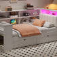 Wood Twin Size Platform Bed with Storage Shelves, Drawers, and LED