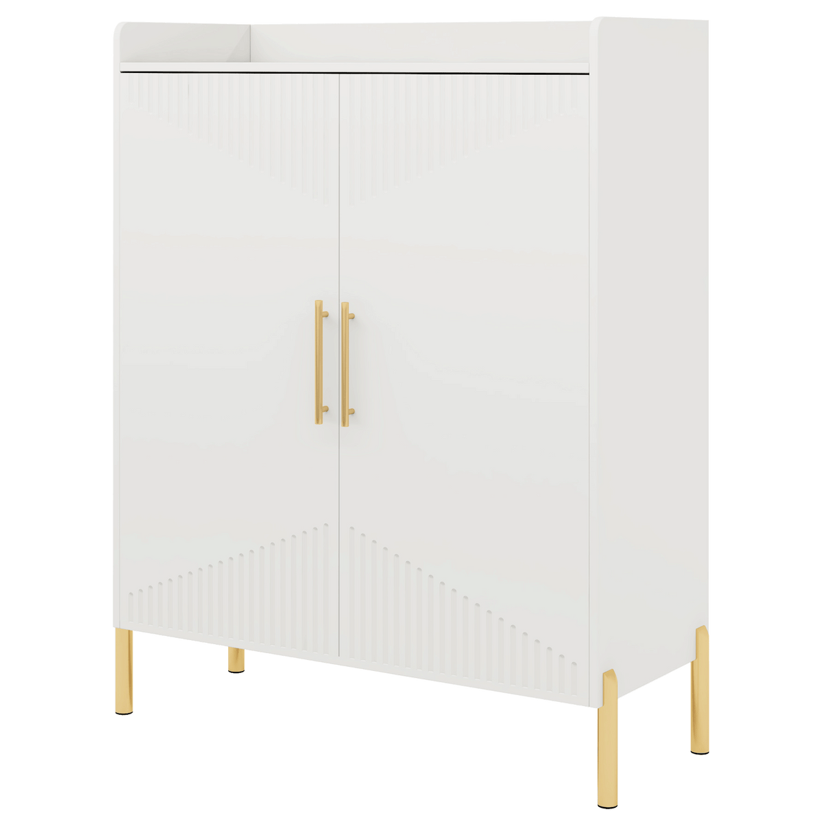 35.43 Inch White and Gold Shoe Cabinet