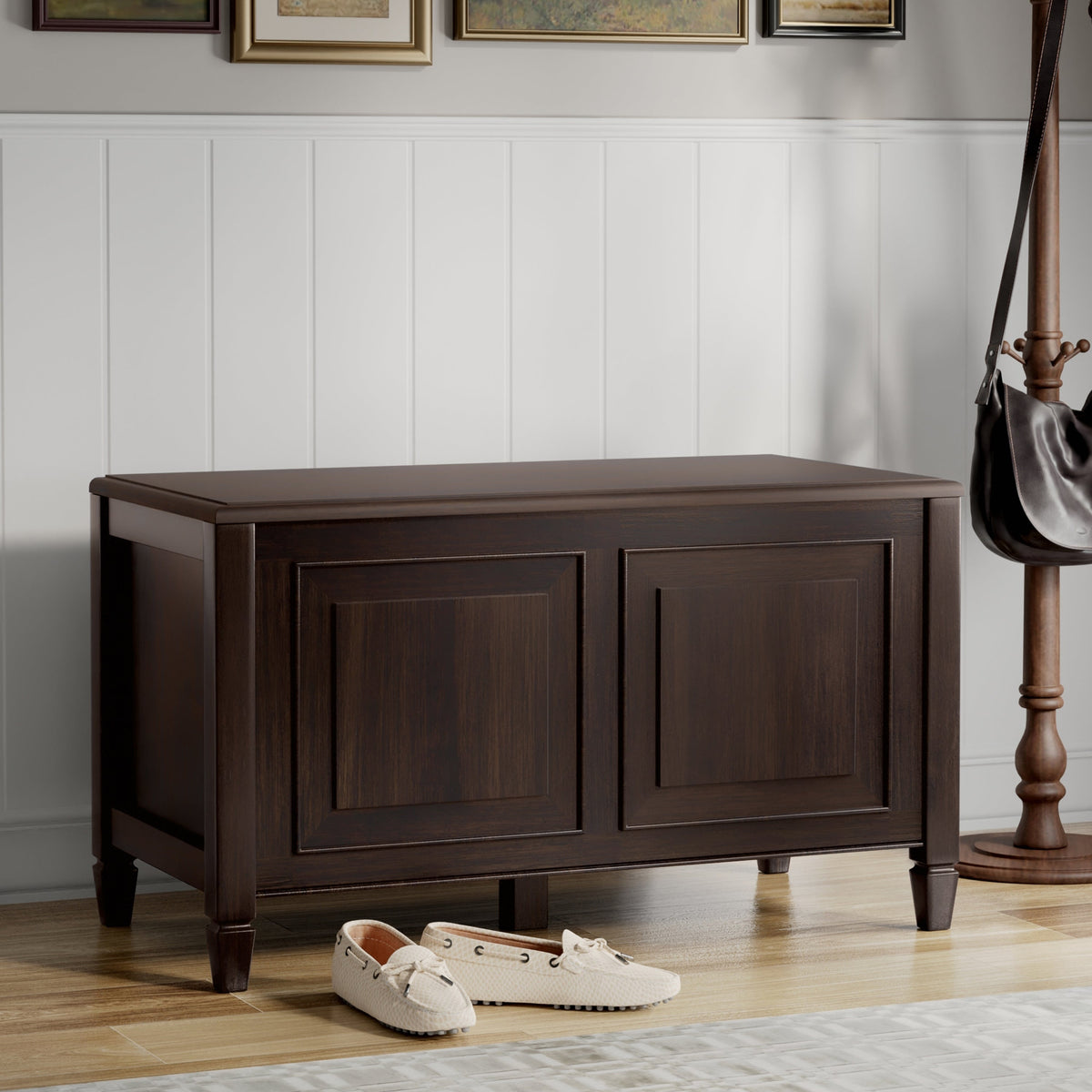 Connaught 36 inch Wide Solid Wood Small Storage Bench Trunk in Chestnut