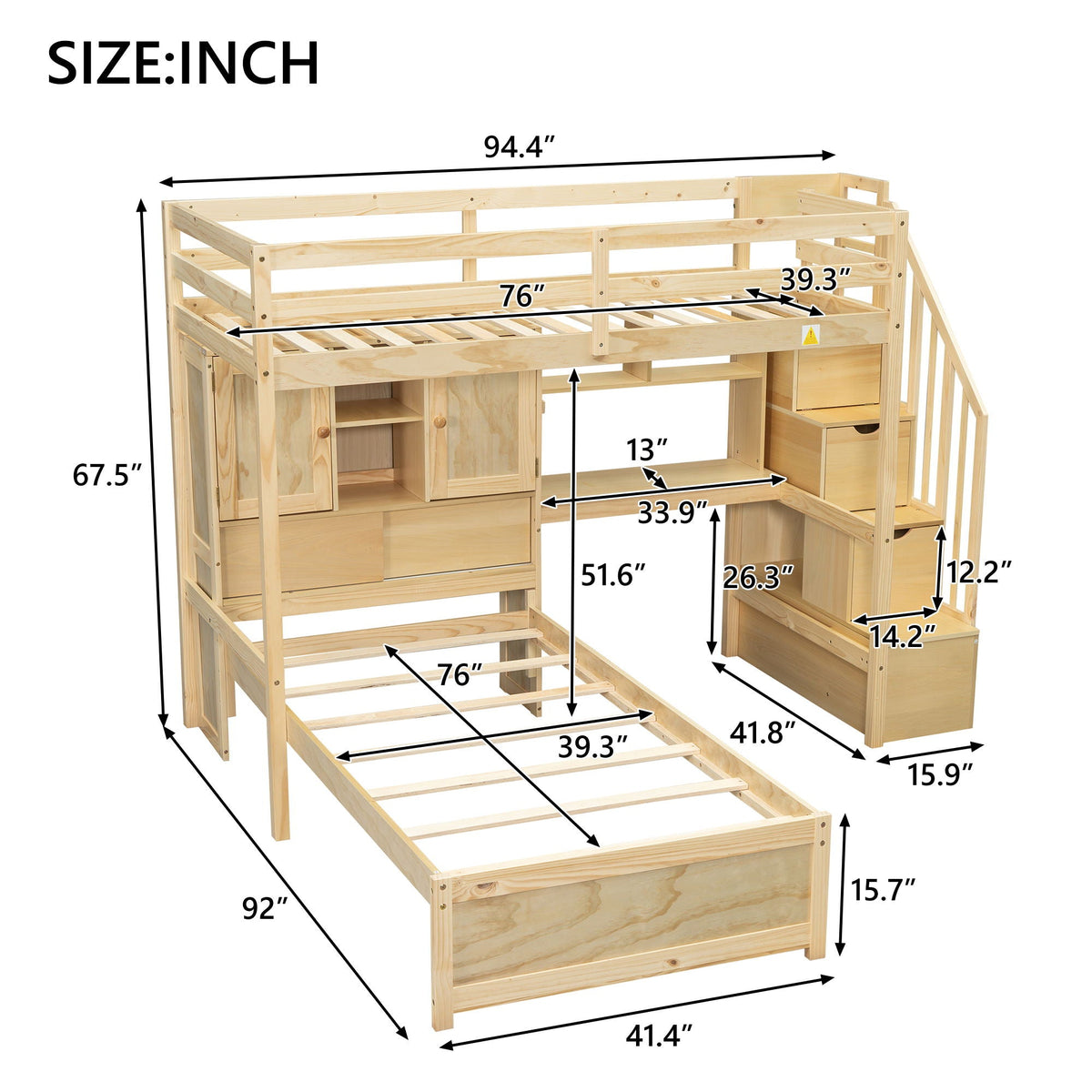 Loft Bed With Built In Desk And Staircase - view 3