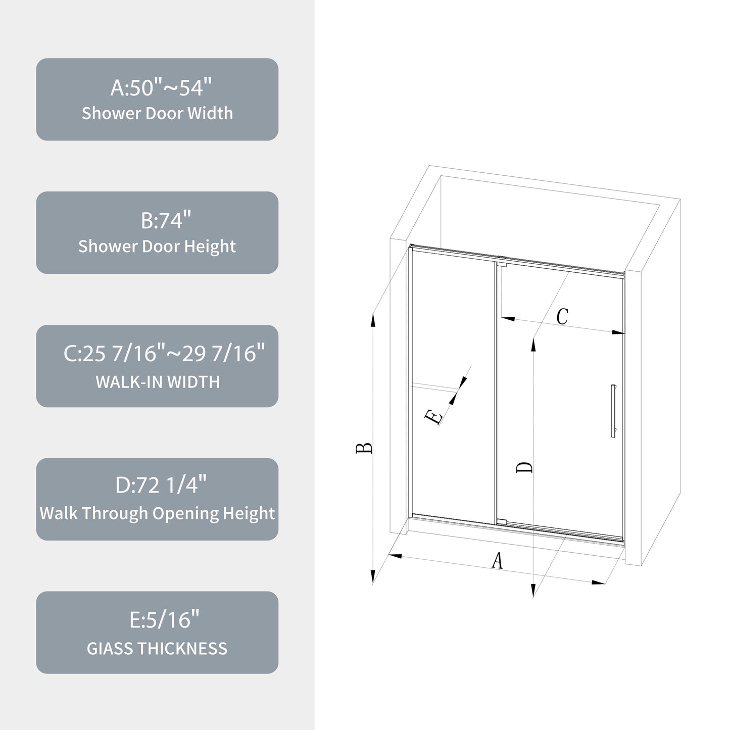 50-54"W X 74"H Pivot Shower Door