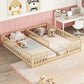 Double Twin Floor Bed with Fence, Guardrails, without Door