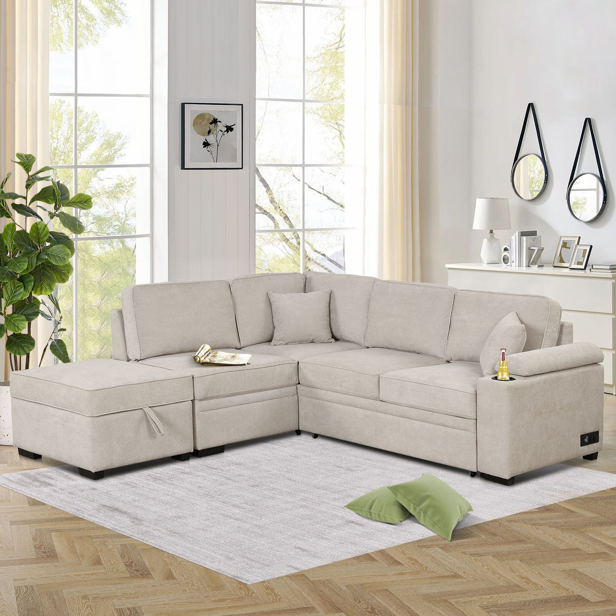 Sleeper Sofa Bed, 2 In 1 Pull Out Sofa Bed L Shape Couch With Storage Ottoman For Living Room, Bedroom Couch - view 9