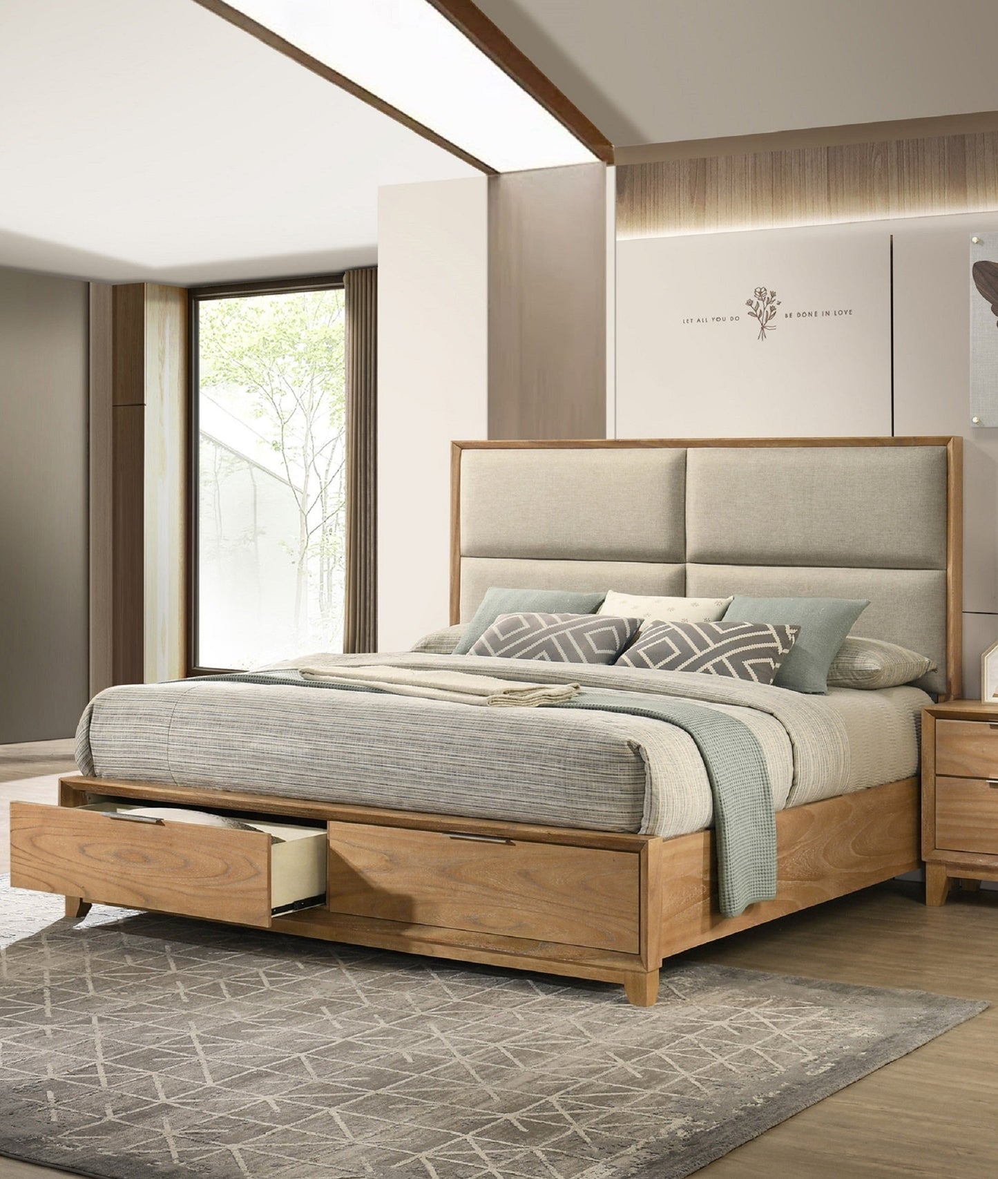1pc Queen Storage Platform Bed with Upholstered Ultra-plush Headboard