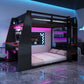 Full Size Wooden Gaming Bunk Bed with Desk and Storage