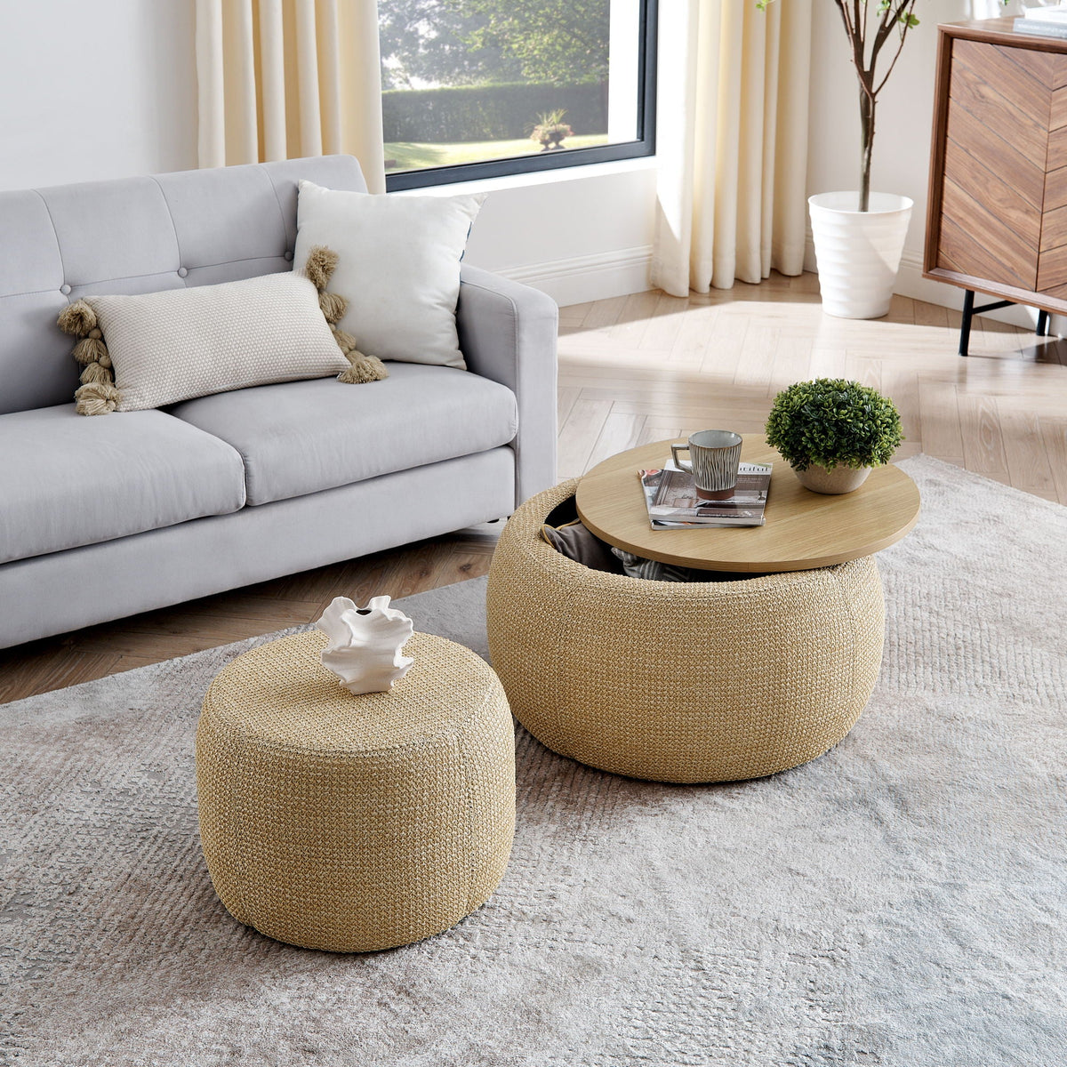 Round Storage Ottoman, 2 In 1 Function, End Table And Ottoman - view 14