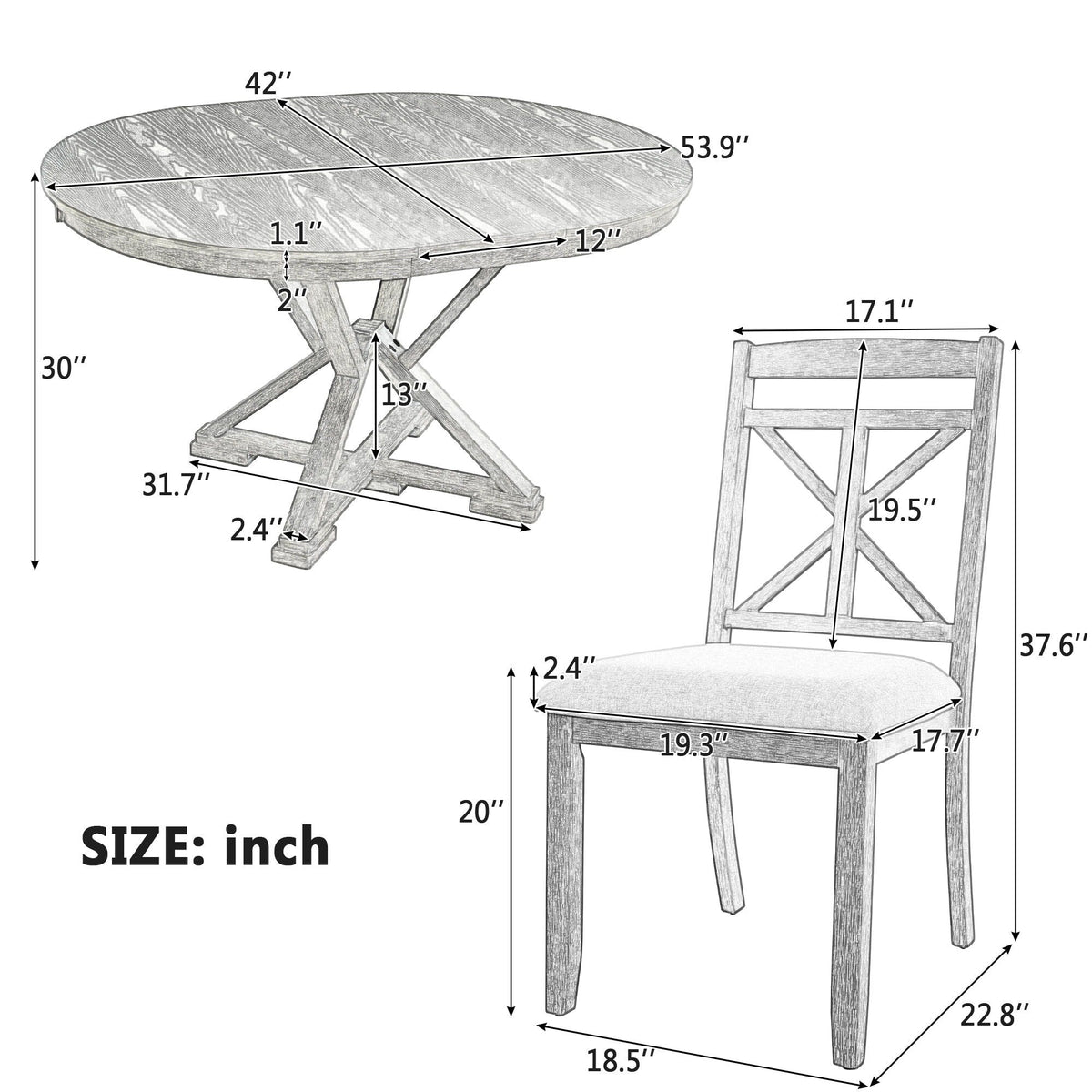 Dining Set With Extendable Round Table And 4 Upholstered Chairs - view 6