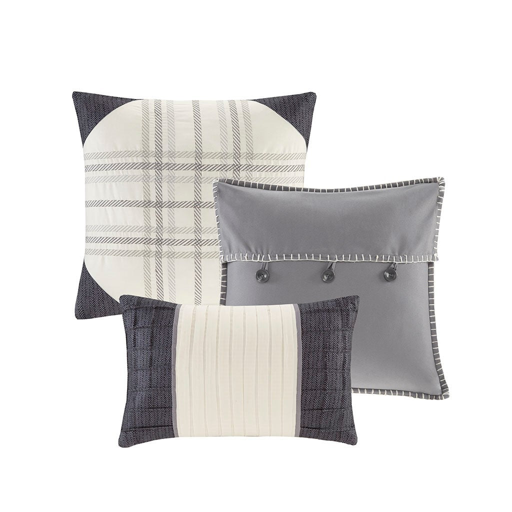 7 Piece Herringbone Comforter Set Grey King