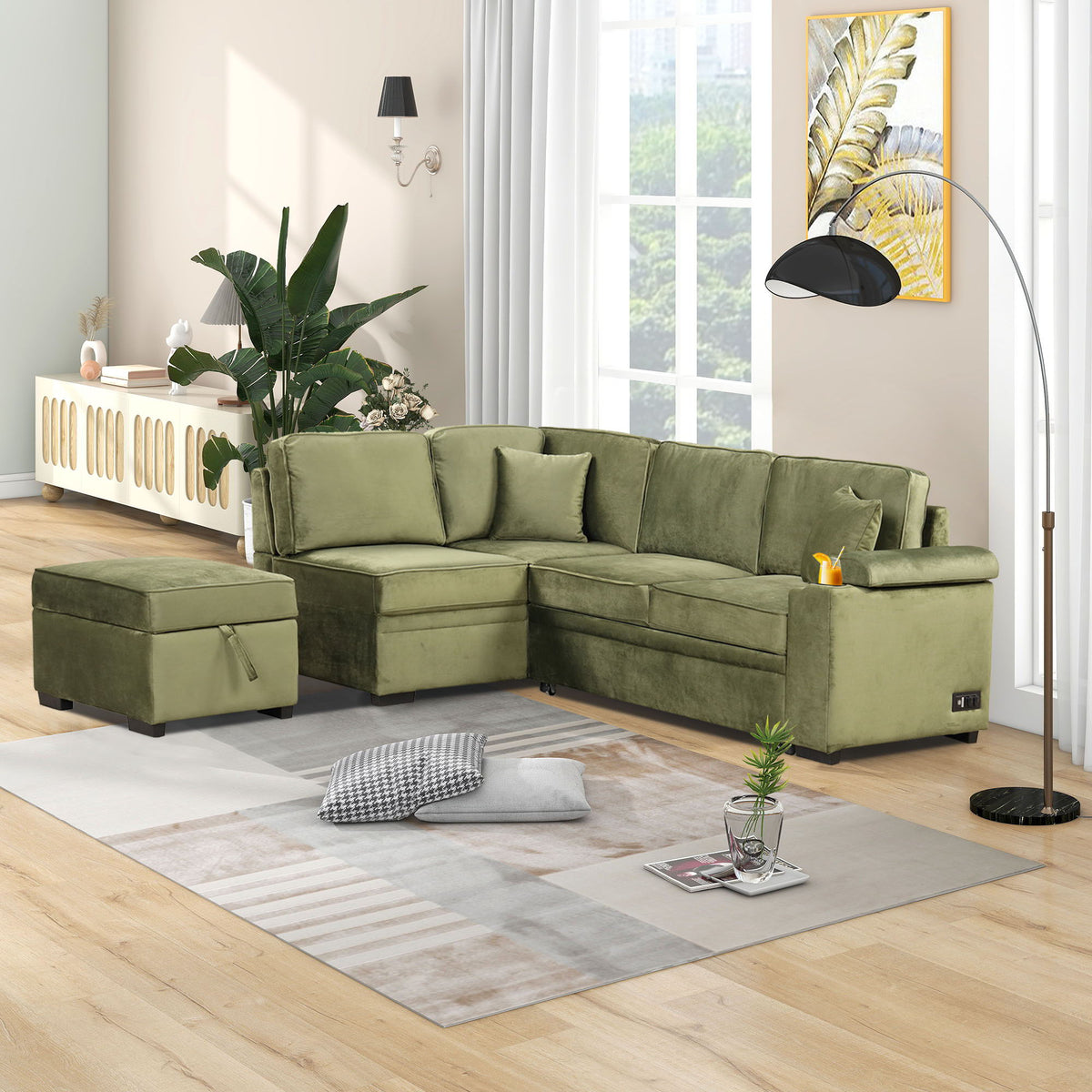 Sleeper Sofa Bed, 2 In 1 Pull Out Sofa Bed L Shape Couch With Storage Ottoman For Living Room, Bedroom Couch - view 10
