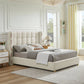 Queen Size Removable Chenille Wingback Upholstered Waffle Bed