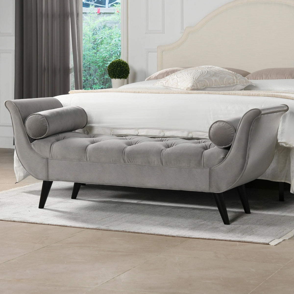 Alma Tufted Flared Arm Entryway Bench, Opal