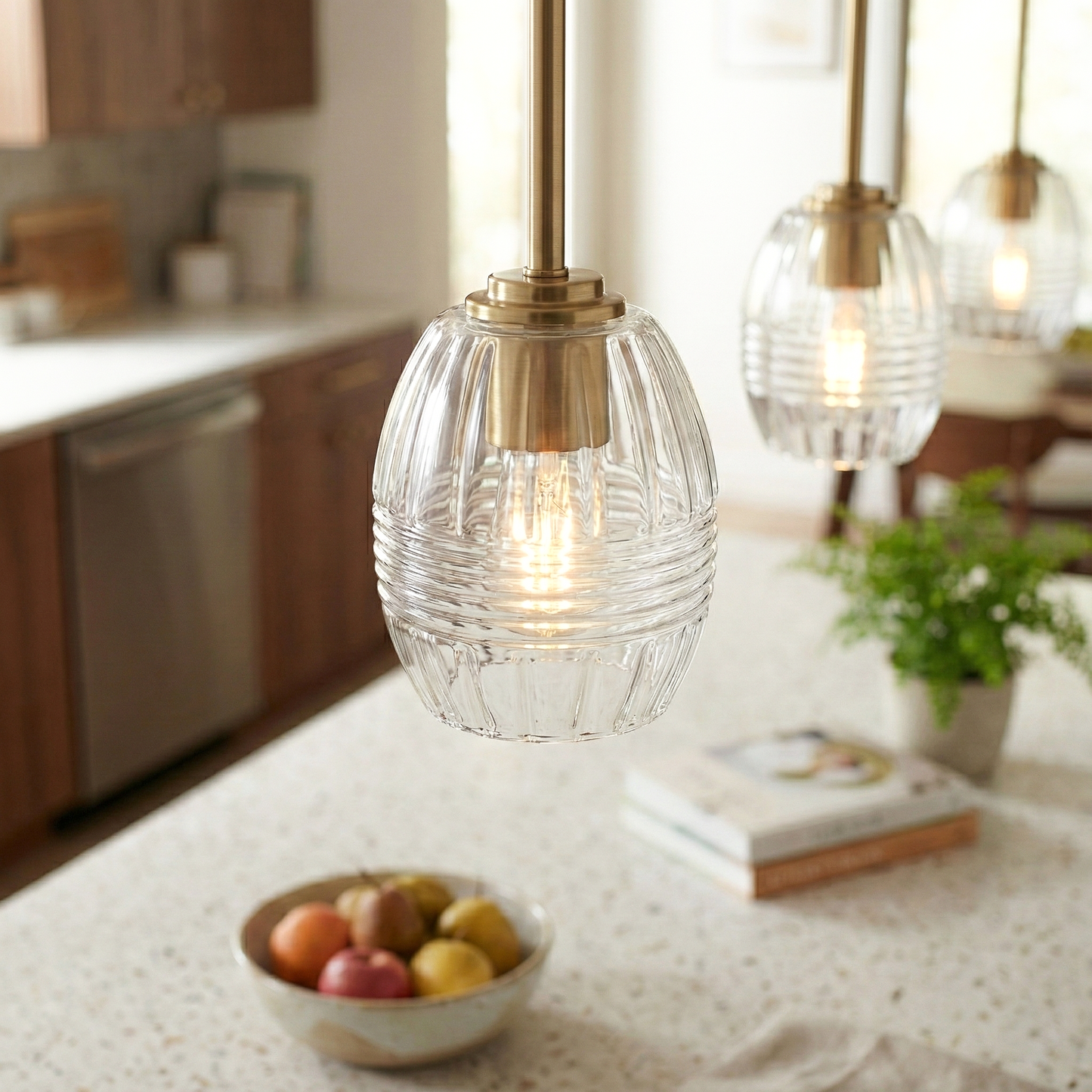 Vista Single Pendant Chain Hanging Light with Clear Glass - Satin