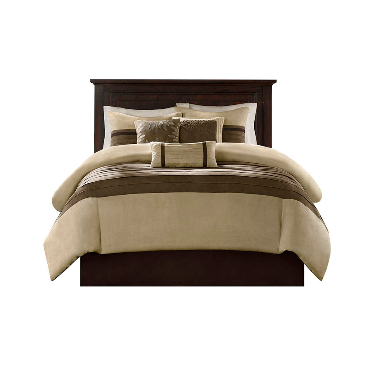 7 Piece Faux Suede Comforter Set Natural Queen